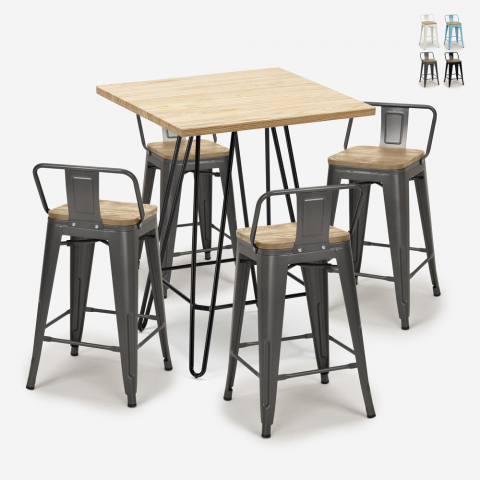 Set 4 Hocker tolix Tisch 60x60cm Industrielle Bar  Mason Steel Top Light Aktion