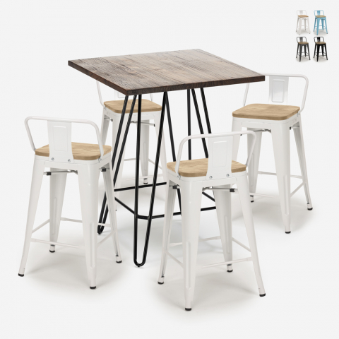 Set 4 tolix Hocker Tisch 60x60cm industrieller Stil Mason Noix Steel Top Light Aktion