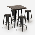 set 4 hocker hoher tisch 60x60cm holz industriellen stil bar bent black Sales