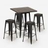 set 4 hocker hoher tisch 60x60cm holz industriellen stil bar bent black Sales