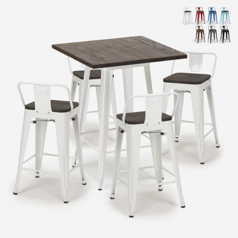 Set 4 tolix Hocker Tisch 60x60cm Holz Metall Industrie Stil Peaky White Aktion