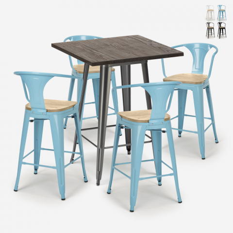  Set Tisch 60x60cm 4 tolix Hocker Industrieller Stil küche Bar Bruck Top Light Aktion
