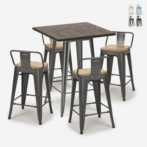 Set 4 Hocker tolix Tisch 60x60cm Holz Metall Industriell Bar Rough Aktion