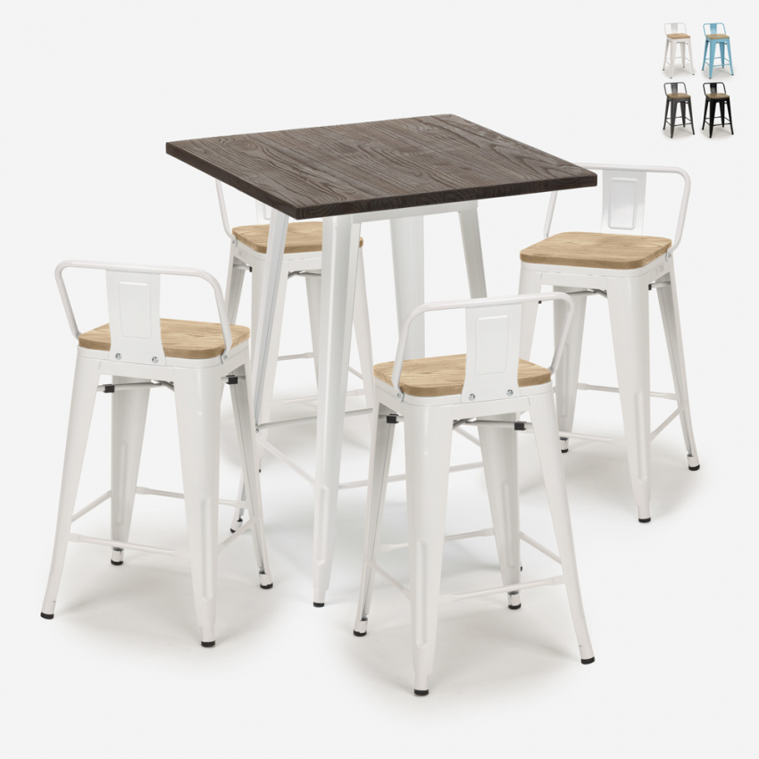 set tisch 60x60cm 4 hocker bar industrie-design rough white Aktion