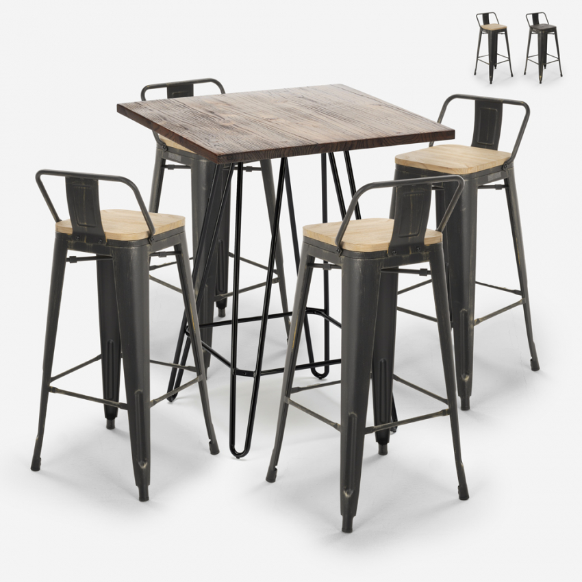 set tisch 60x60cm 4 hocker vintage industriestil rhodes noix Verkauf set tisch 60x60cm 4 hocker vintage industriestil rhodes noix Verkauf