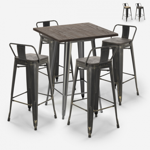 Set Tisch 60x60cm 4 Hocker Metall Design tolix vintage Axel Aktion