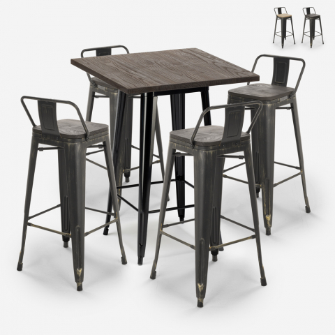 Set 4 tolix Hocker hoher Tisch 60x60cm Vintage Holz Metall  Bar Axel Black Aktion