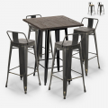 set 4 hocker hoher tisch 60x60cm vintage holz metall  bar axel black Aktion