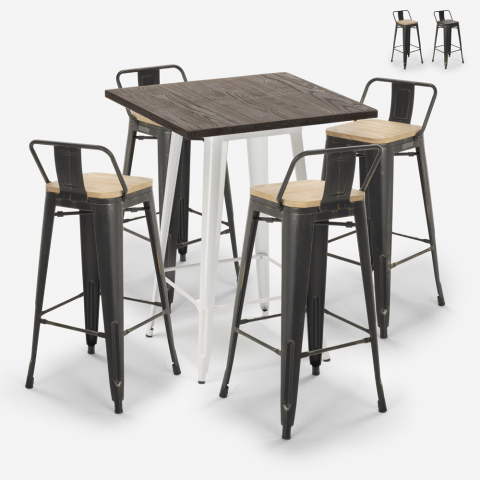 Set Tisch 60x60cm 4 tolix vintage Hocker Holz Metall BarAxel White Aktion