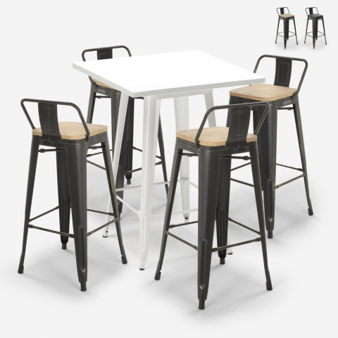 Set Tisch 60x60cm weiß 4 vintage Hocker tolix Rush White Aktion