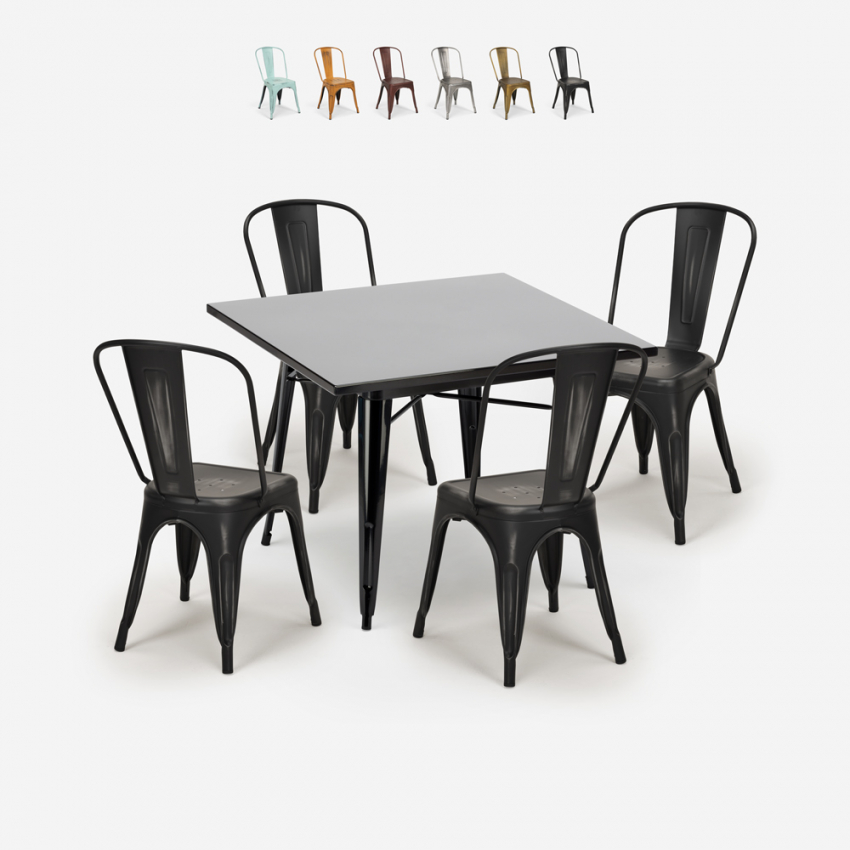 set 4 stühle tisch 80x80cm vintage industrieller stil state black Rabatte set 4 stühle tisch 80x80cm vintage industrieller stil state black Rabatte