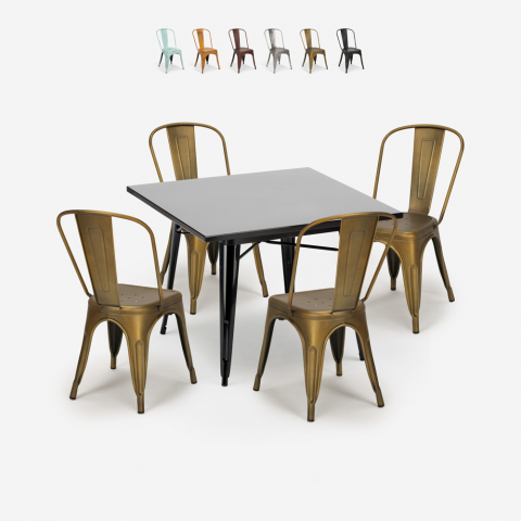 set 4 stühle tisch 80x80cm vintage industrieller stil state black Aktion