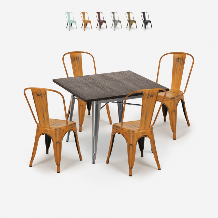 set industrieller esstisch tisch 80x80cm 4 stühle vintage design burton Verkauf set industrieller esstisch tisch 80x80cm 4 stühle vintage design burton Verkauf