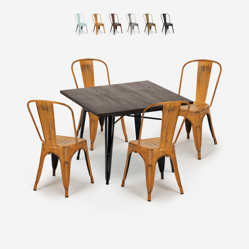 set esstisch tisch 80x80cm 4 stühle holz metall vintage burton black Aktion set esstisch tisch 80x80cm 4 stühle holz metall vintage burton black Aktion