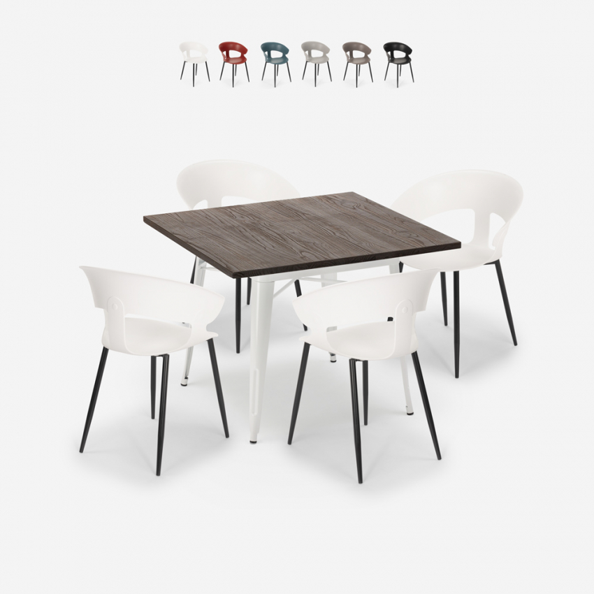Set Esstisch Tisch 80x80cm 4 Stühle Design Holz Metall Reeve White Aktion Set Esstisch Tisch 80x80cm 4 Stühle Design Holz Metall Reeve White Aktion