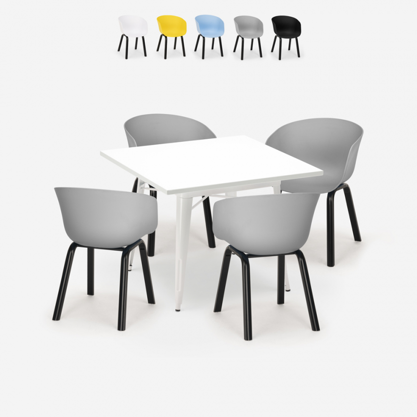 Set Tisch 80x80cm 4 Stühle Polypropylen Metall Krust Light Angebot Set Tisch 80x80cm 4 Stühle Polypropylen Metall Krust Light Angebot