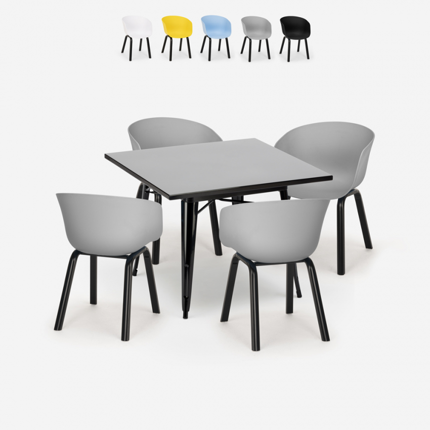 Set Tisch 80x80cm 4 Stühle modernes Design Metall Krust Dark Sales