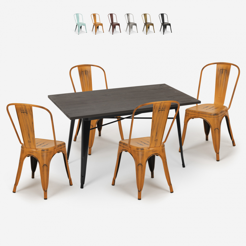 set tisch esstisch 120x60cm 4 stühle vintage holz metall summit Verkauf