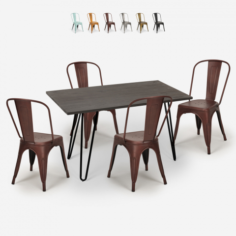 Set Tisch Esstisch 120x60cm 4 Stühle  Holz Metall tolix vintage Weimar Aktion