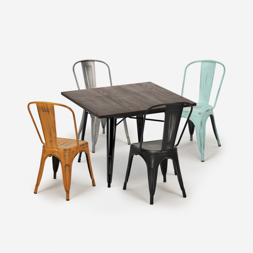 set tisch 80x80cm 4 stühle vintage industrie holz metall dickson Angebot set tisch 80x80cm 4 stühle vintage industrie holz metall dickson Angebot