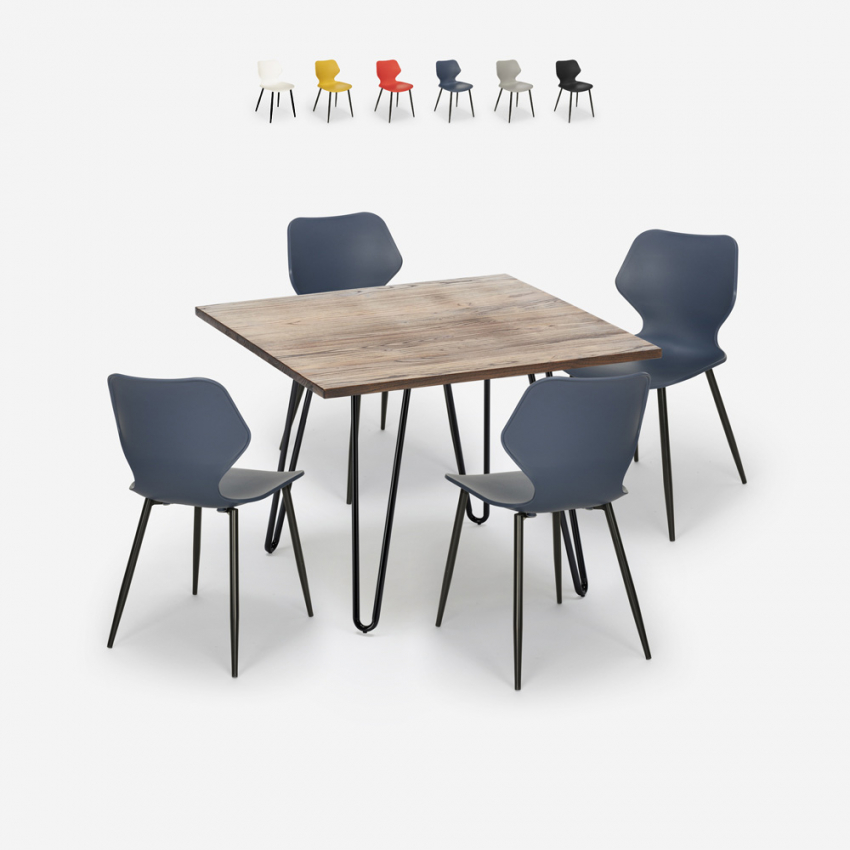 Set Quadratischer Tisch 80x80cm 4 Stühle aus Polypropylen Industriedesign Sartis Angebot