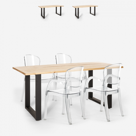 Set Esstisch 160x80cm Holz Metall 4 transparente Stühle Jaipur M