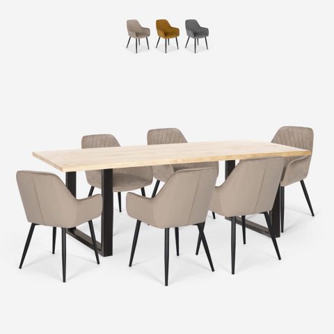 Set 6 Stühle Samt Tisch 200x80cm Industriedesign Samsara XL2