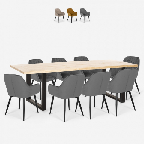 Set 220x80cm Tisch Industriedesign 8 Sessel Samt Samsara XXL1