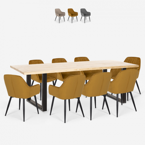 Set 8 Sessel Samt Design 220x80cm Esstisch Samsara XXL2