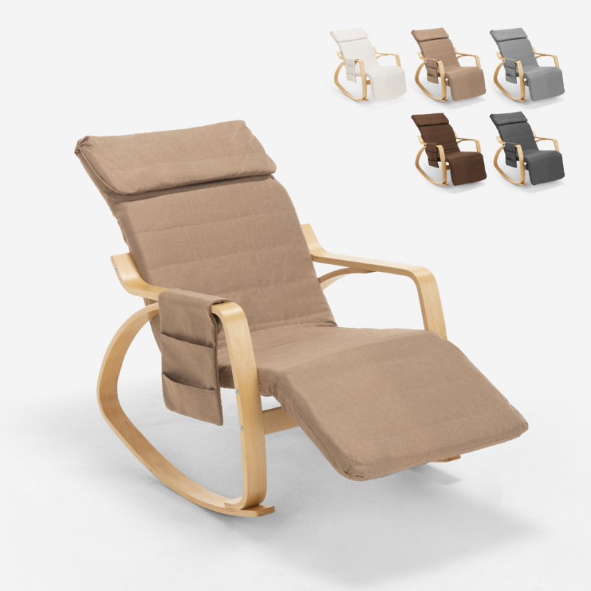 Schaukelstuhl Relaxsessel aus Holz skandinavisches Design verstellbare Fußstütze Odense Angebot
