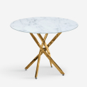 runder Tisch 100cm Glas Marmor-Effekt goldene Beine Wohnzimmer Aurum Verkauf