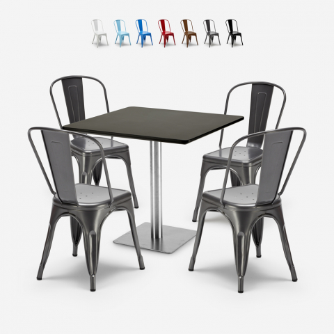 restaurant bar set 4 stühle Lix couchtisch schwarz horeca 90x90cm just Aktion