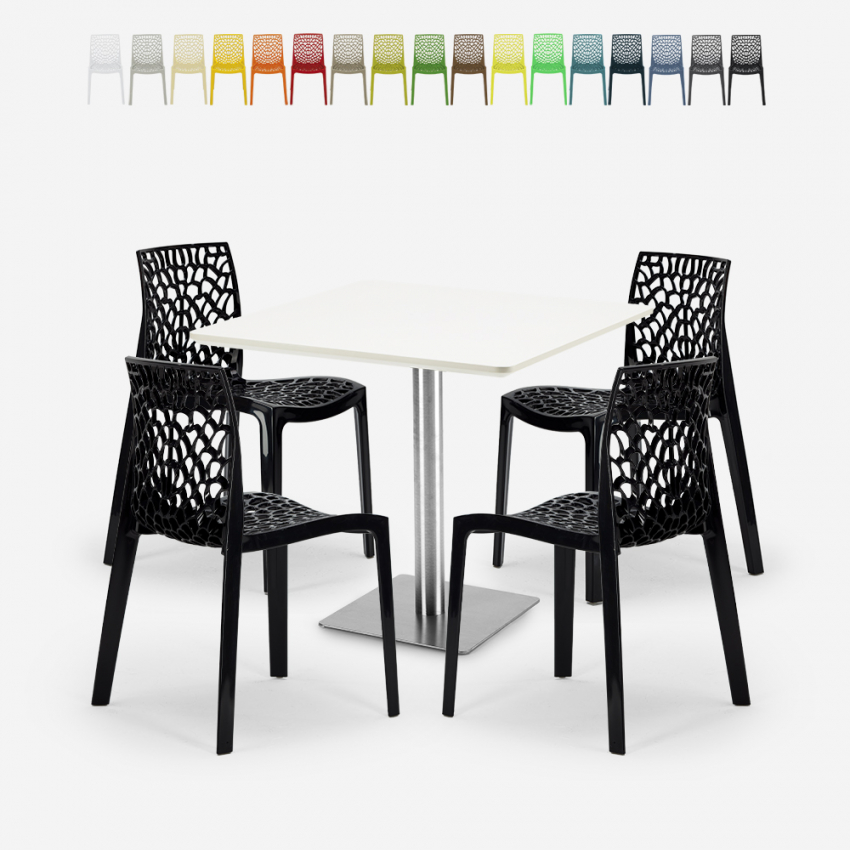 Satz von 4 stapelbaren Stühlen aus Polypropylen Dustin Weiß Tisch 90x90cm Preis Satz von 4 stapelbaren Stühlen aus Polypropylen Dustin Weiß Tisch 90x90cm Preis