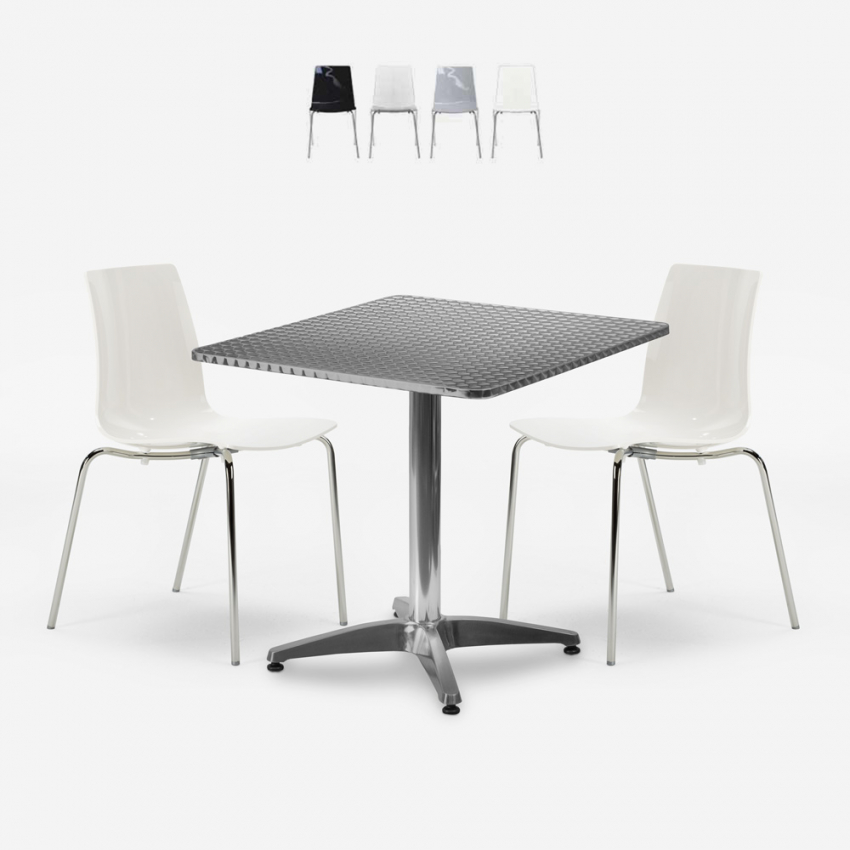 Klappbares quadratisches Tischset 70x70cm aus Stahl mit 2 Stühlen für draußen Mores Aktion