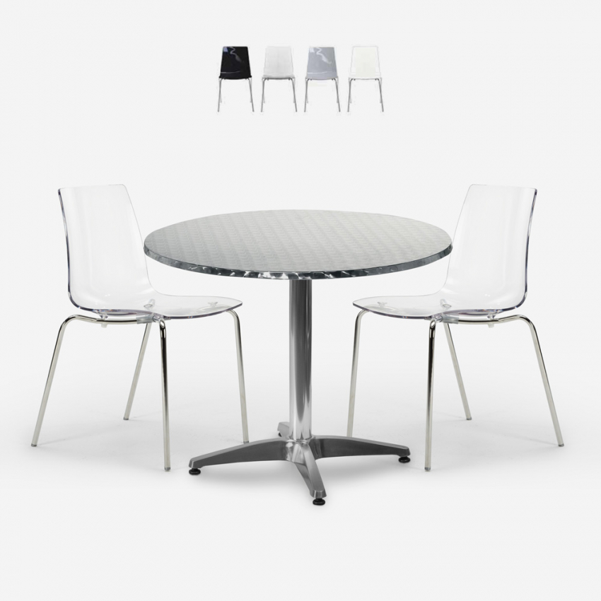 Garten-Set mit 2 modernen Stühlen und rundem Tisch 70cm aus Stahl Remos Sales