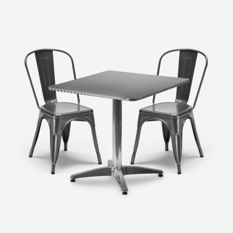 set 2 stühle Lix industriellen stil quadratischen stahltisch 70x70cm caelum Aktion