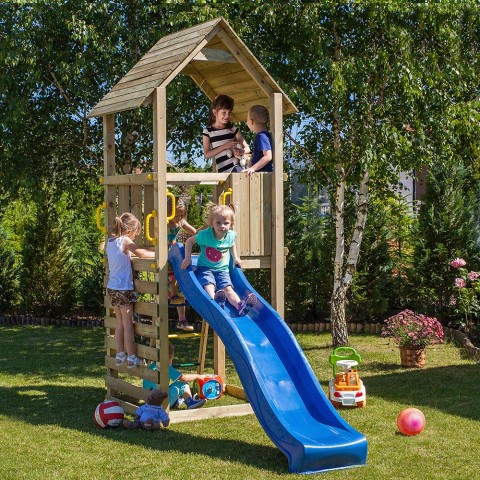Holzspielplatz für Kinder, Spielturm mit Rutsche Carol-1 Aktion