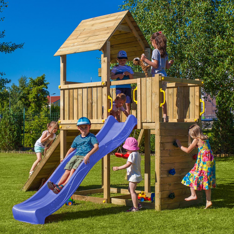 Holz-Spielplatz für den Garten - Turm mit Rutsche, Schaukel, Kletterwand Carol-3 Aktion