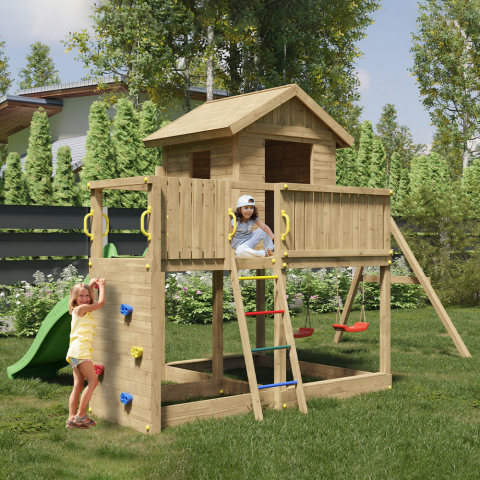 Garten-Spielset Kletterhaus Rutsche Doppelschaukel Galaxy L Aktion