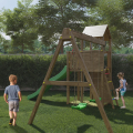 Holzspielturm mit Rutsche Schaukel Sandkasten Spielplatz Kinder Boomer Aktion