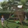 Holzspielturm mit Rutsche Schaukel Sandkasten Spielplatz Kinder Boomer Aktion