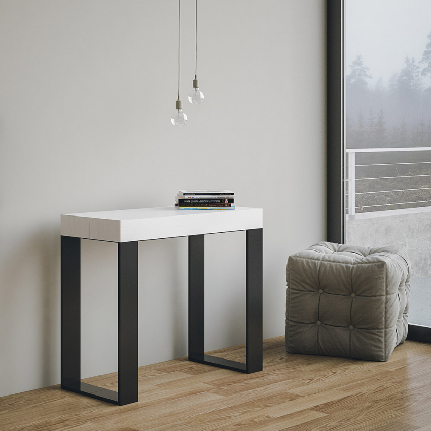 Ausziehbarer Konsolentisch 90x40-300 cm Esstisch Design Weiß Metall Tecno Aktion Ausziehbarer Konsolentisch 90x40-300 cm Esstisch Design Weiß Metall Tecno Aktion