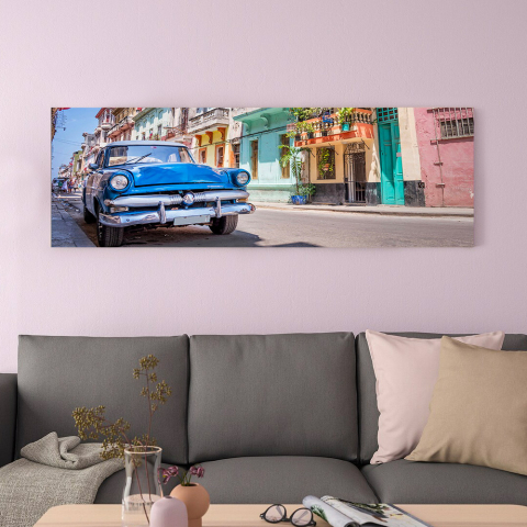 Brillante Farben drucken Leinwand kunststoffbeschichtet Stadt Auto 120x40cm Kuba Aktion