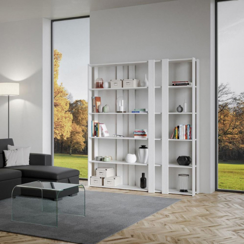 Wand-Bücherregal 6 Ablagen weiß modernes Design Home Office Kato E
