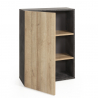 Niedriges graues Bücherregal aus natürlicher Eiche mit 3 Fachböden und Tür Design Core Sales