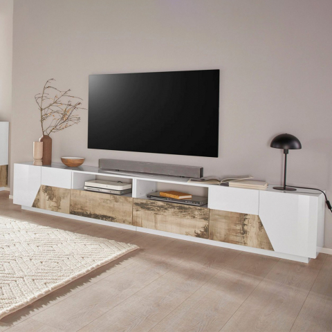 TV-Bank 260x43cm Wand Wohnzimmer modern weiß More Wood Aktion