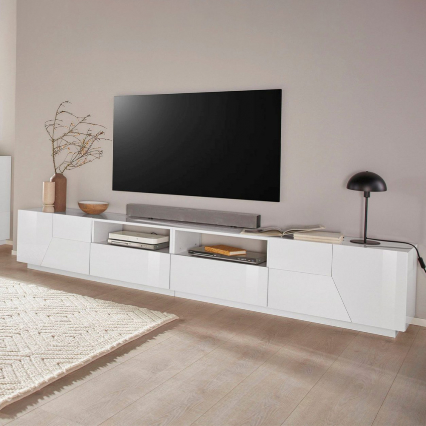 TV glänzend weiß TV Board Wand Modern 260x43cm Wohnzimmer TV-Bank