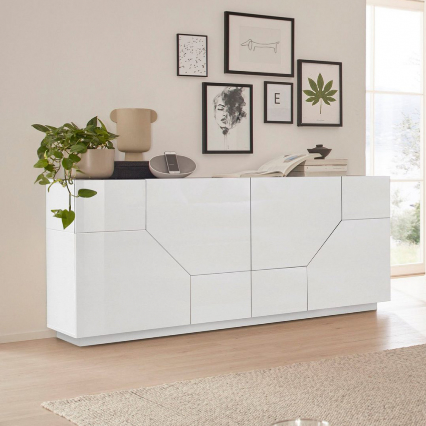 Hariett Sideboard 200x43cm Küche Wohnzimmer Schrank 4 Fächer weiß