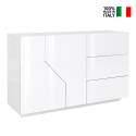 Weiße Anrichte 140x43 cm Wohnzimmer Küche 2 Türen 3 Schubladen Mira Verkauf