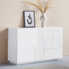 Weiße Anrichte 140x43 cm Wohnzimmer Küche 2 Türen 3 Schubladen Mira Lagerbestand